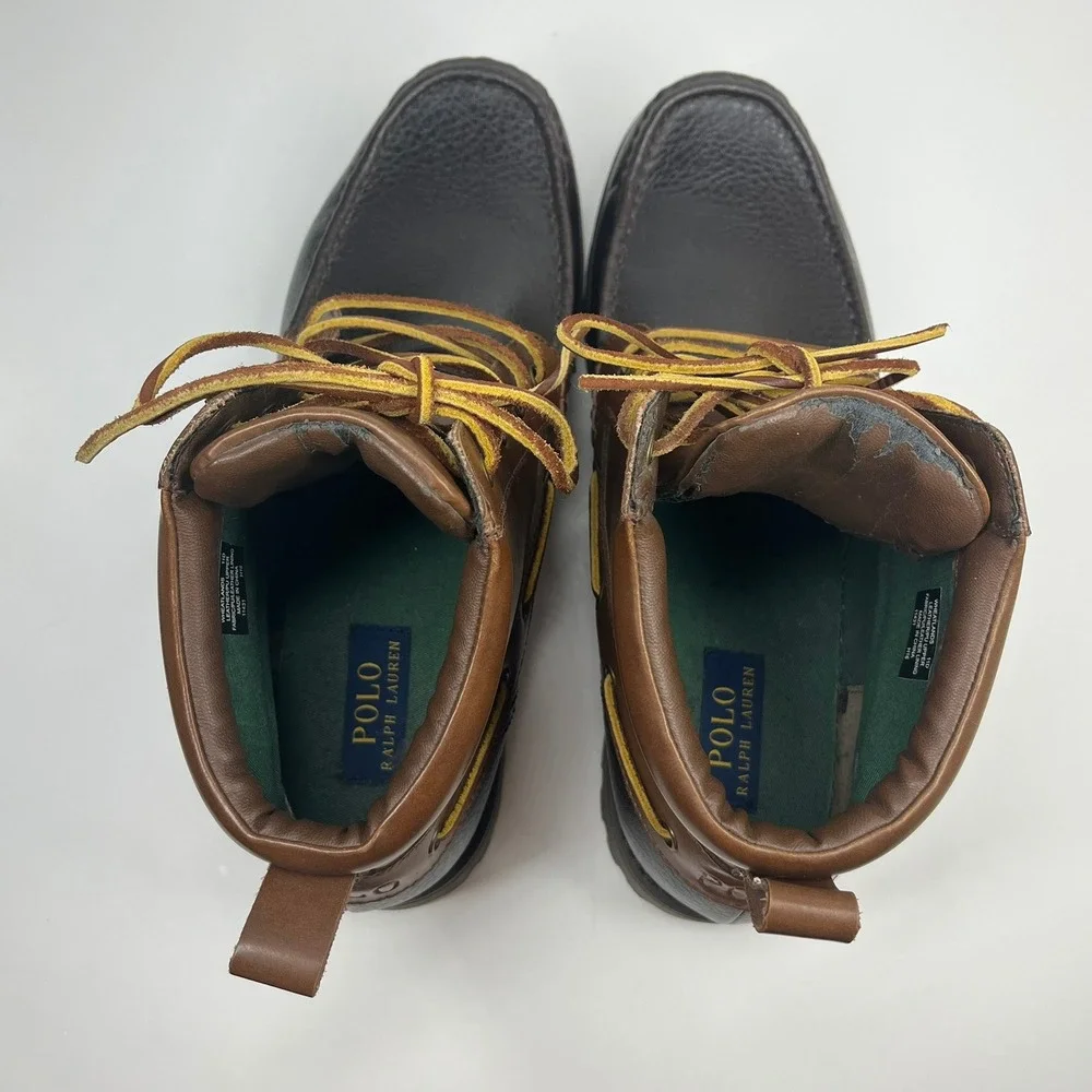 Polo Ralph Lauren Wheatlands Boots Mens 11D Brown Leather Moc Toe Lug Sole 11431